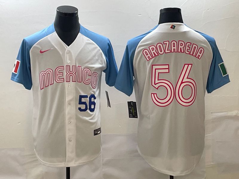 Men 2023 World Cub Mexico #56 Arozarena White blue Nike MLB Jersey21